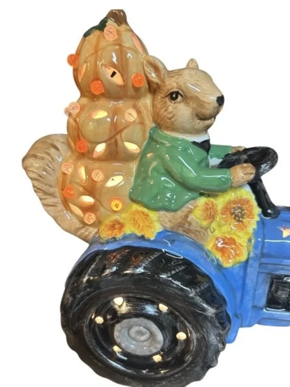 Cracker Barrel Ceramic Squirrel On Tractor Light Up Fall Thanksgiving NIB